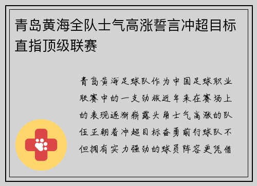 青岛黄海全队士气高涨誓言冲超目标直指顶级联赛
