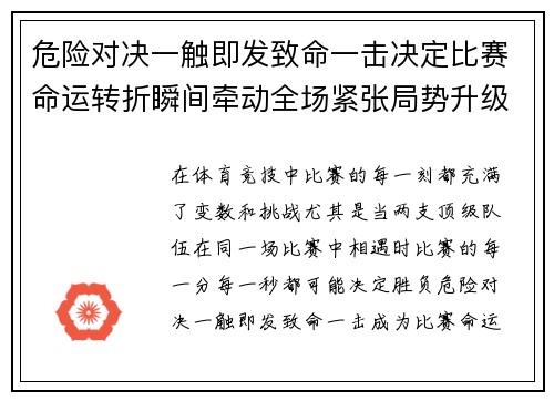 危险对决一触即发致命一击决定比赛命运转折瞬间牵动全场紧张局势升级